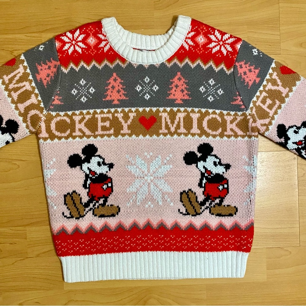 Girls Disney Mickey Mouse Christmas Sweater Size L 10-12 Holiday Knit - Picture 2 of 7